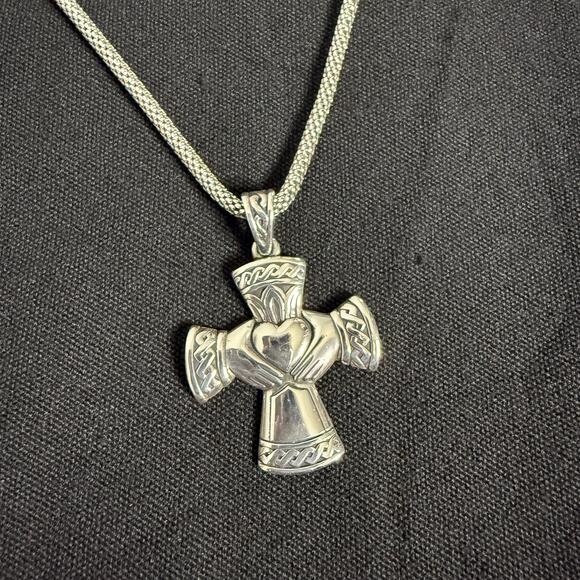 Retired Rare James Avery Hands Heart Crown Cross Pendant Necklace - Picture 4 of 10